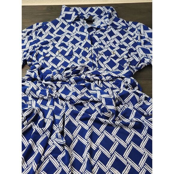 EnFocus Studio Blue & White Geometric print Soft‎ pull over V neck Dress Size 10 - Picture 4 of 7